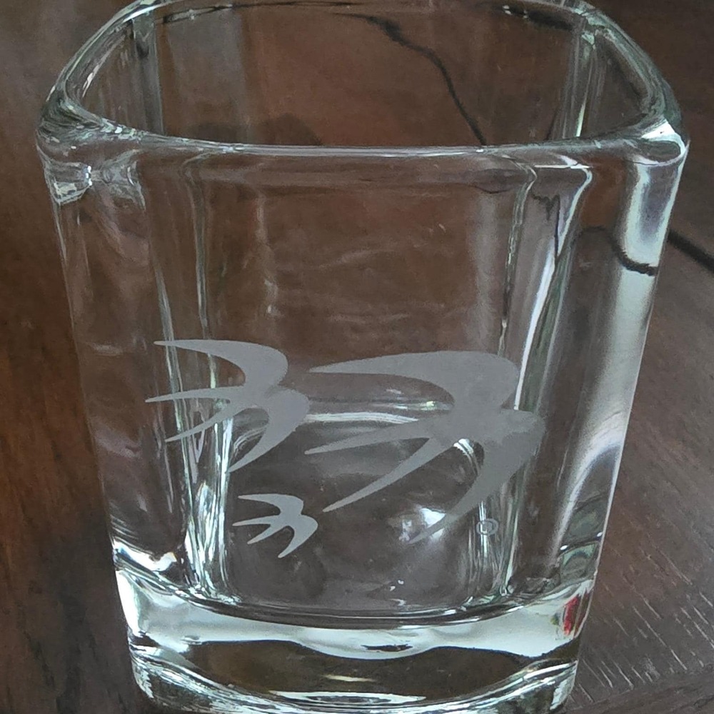 OZARK Airlines Set of 7 Square Etched Bird Logo Lowball Clear Glass MCM Barware - Picture 7 of 12